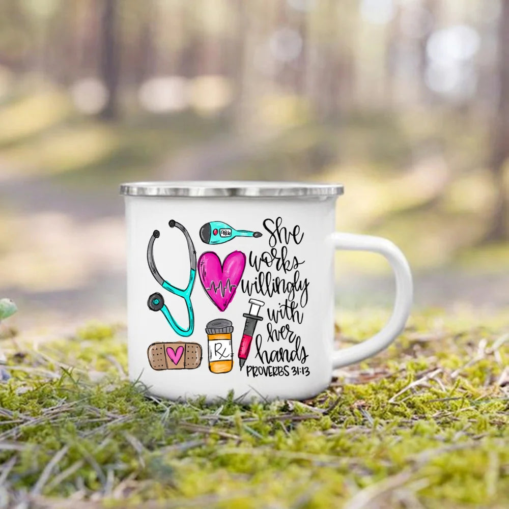 Nurse Life Print Enamel Coffee Mugs