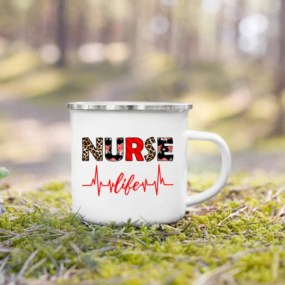 Nurse Life Print Enamel Coffee Mugs