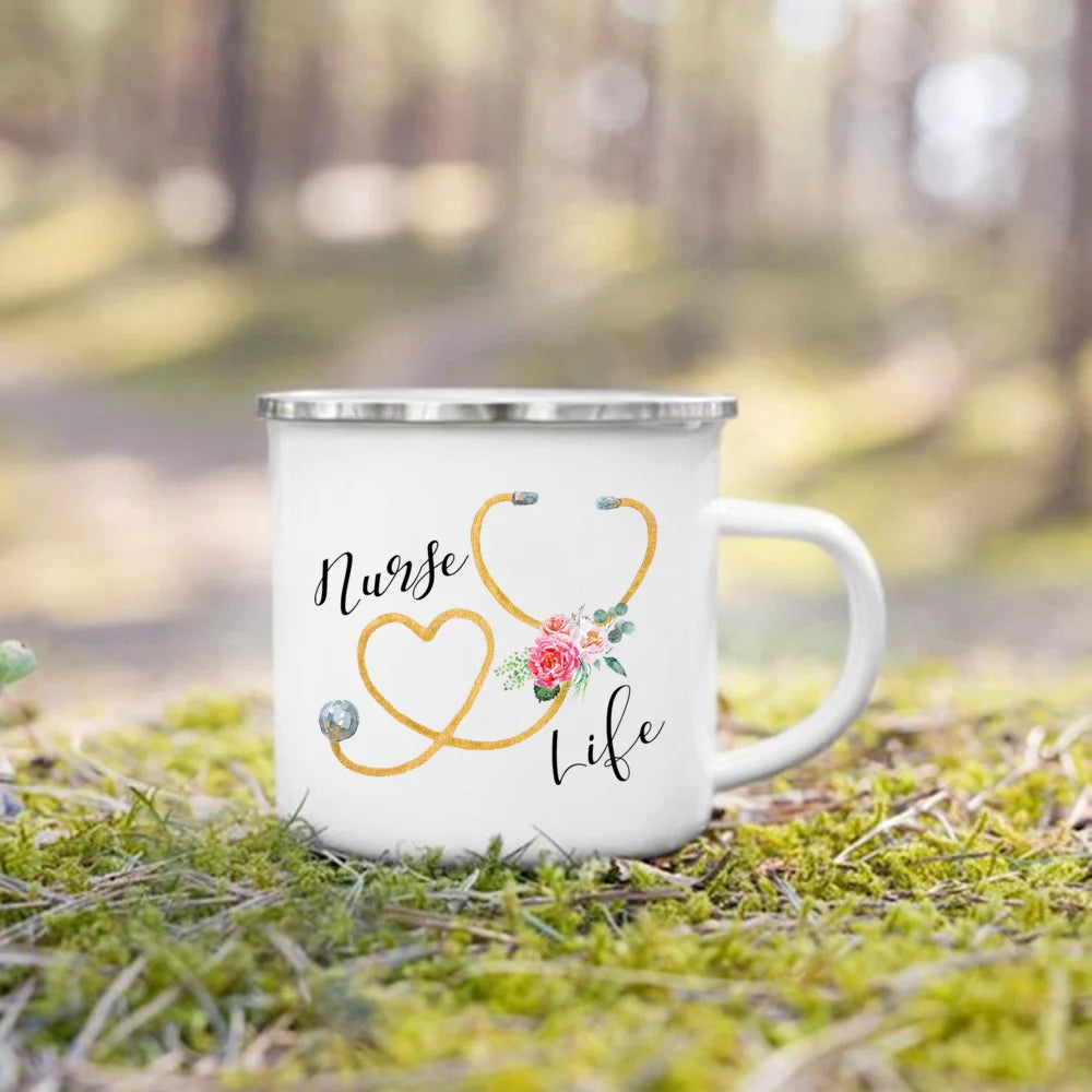 Nurse Life Print Enamel Coffee Mugs