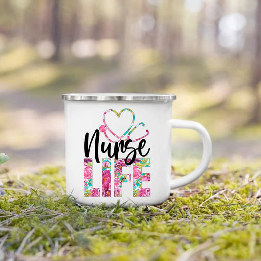 Nurse Life Print Enamel Coffee Mugs