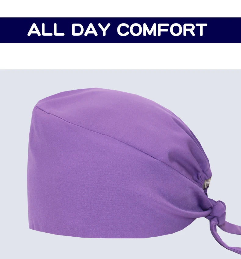 Comfort Fit Scrub Cap/Adjustable, Soft Stretch & Button Ear Relief