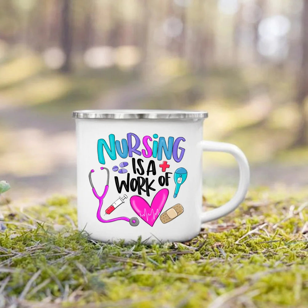 Nurse Life Print Enamel Coffee Mugs