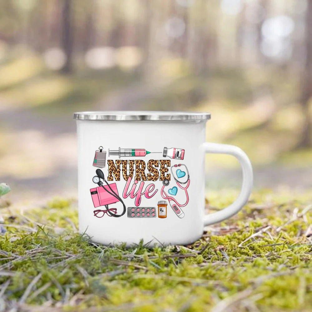 Nurse Life Print Enamel Coffee Mugs