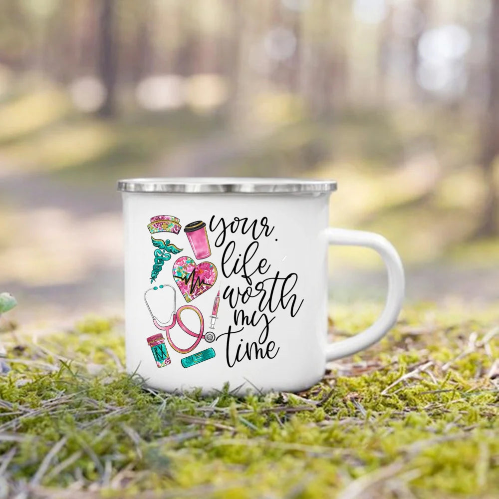 Nurse Life Print Enamel Coffee Mugs
