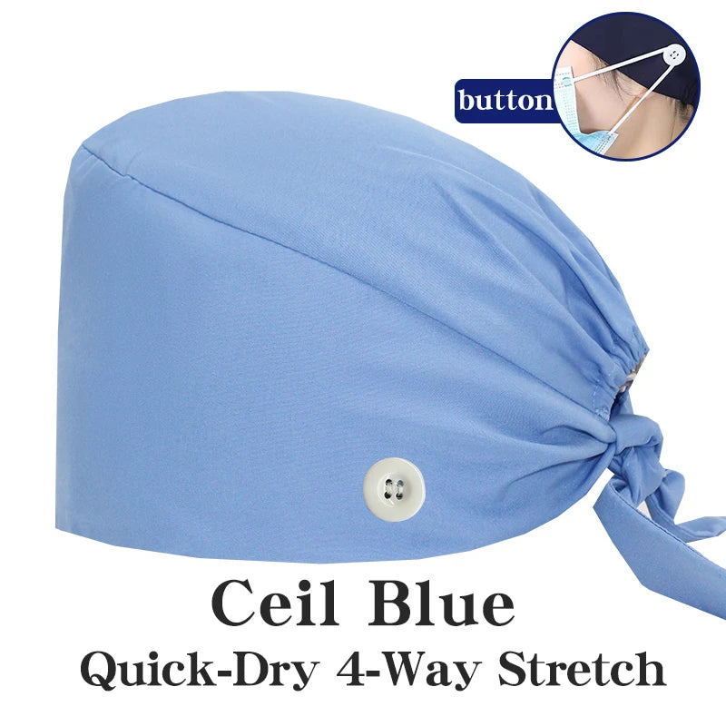 Comfort Fit Scrub Cap/Adjustable, Soft Stretch & Button Ear Relief
