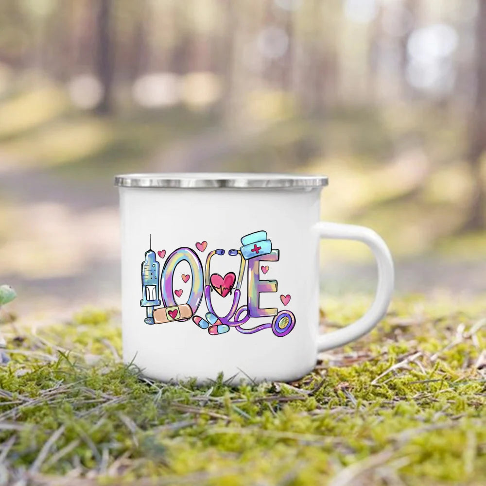 Nurse Life Print Enamel Coffee Mugs