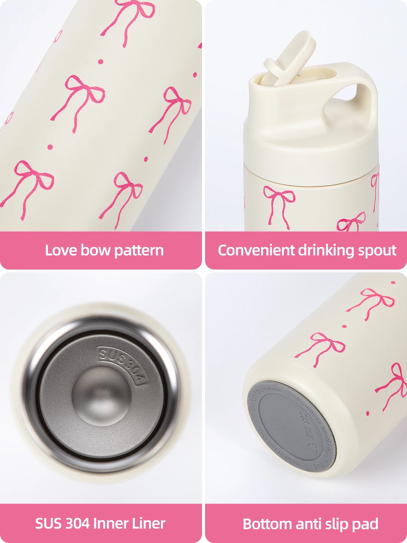 Cherry Bow Aesthetic Tumbler/ Cute Insulated Water Bottle