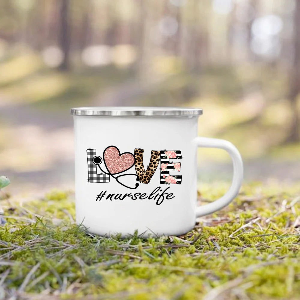 Nurse Life Print Enamel Coffee Mugs