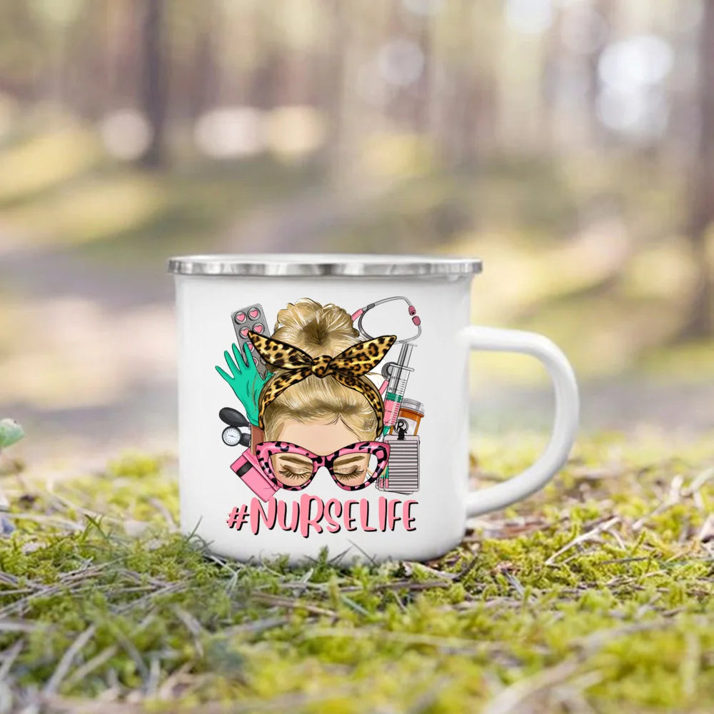 Nurse Life Print Enamel Coffee Mugs