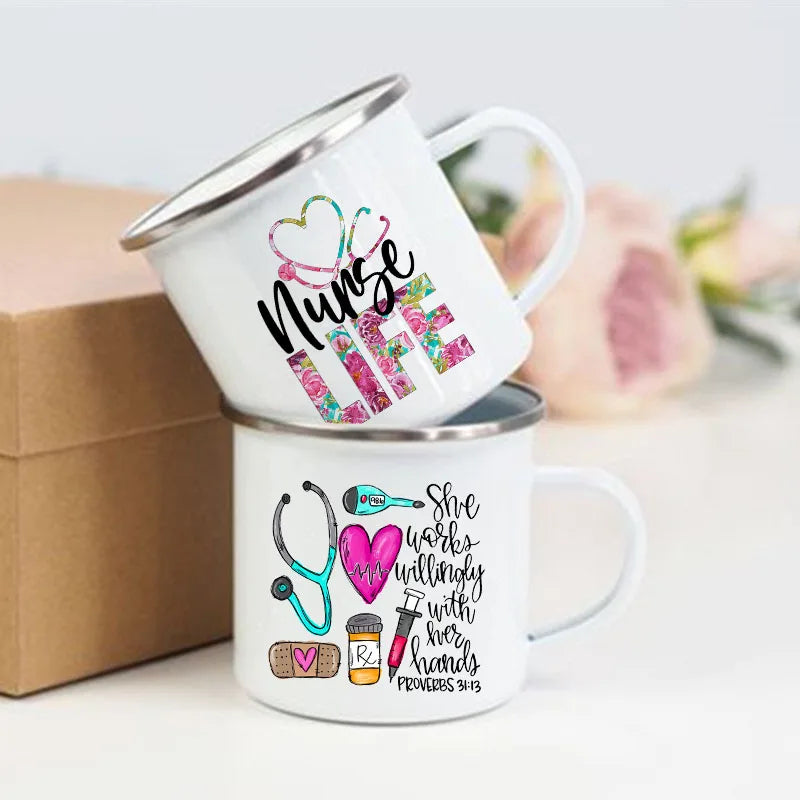 Nurse Life Print Enamel Coffee Mugs