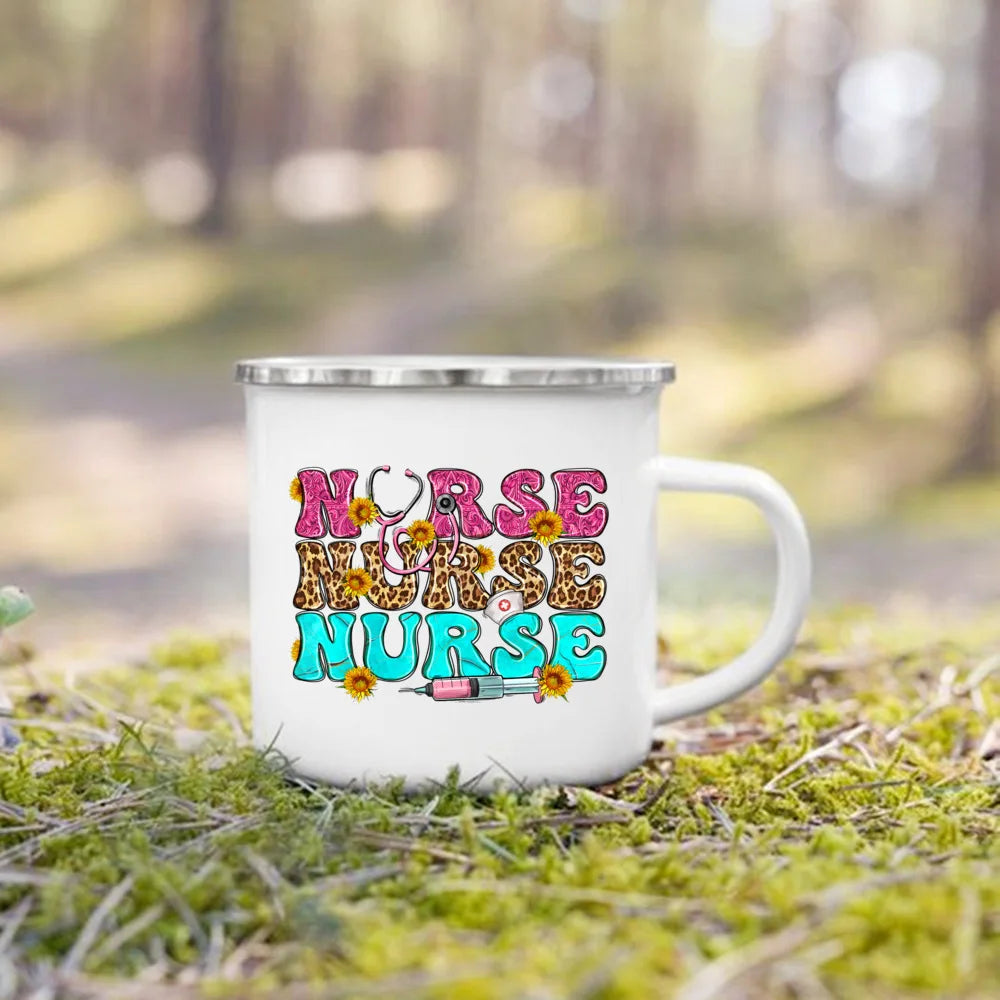 Nurse Life Print Enamel Coffee Mugs