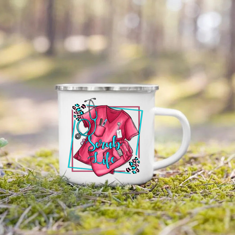 Nurse Life Print Enamel Coffee Mugs