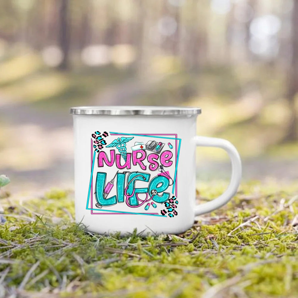Nurse Life Print Enamel Coffee Mugs