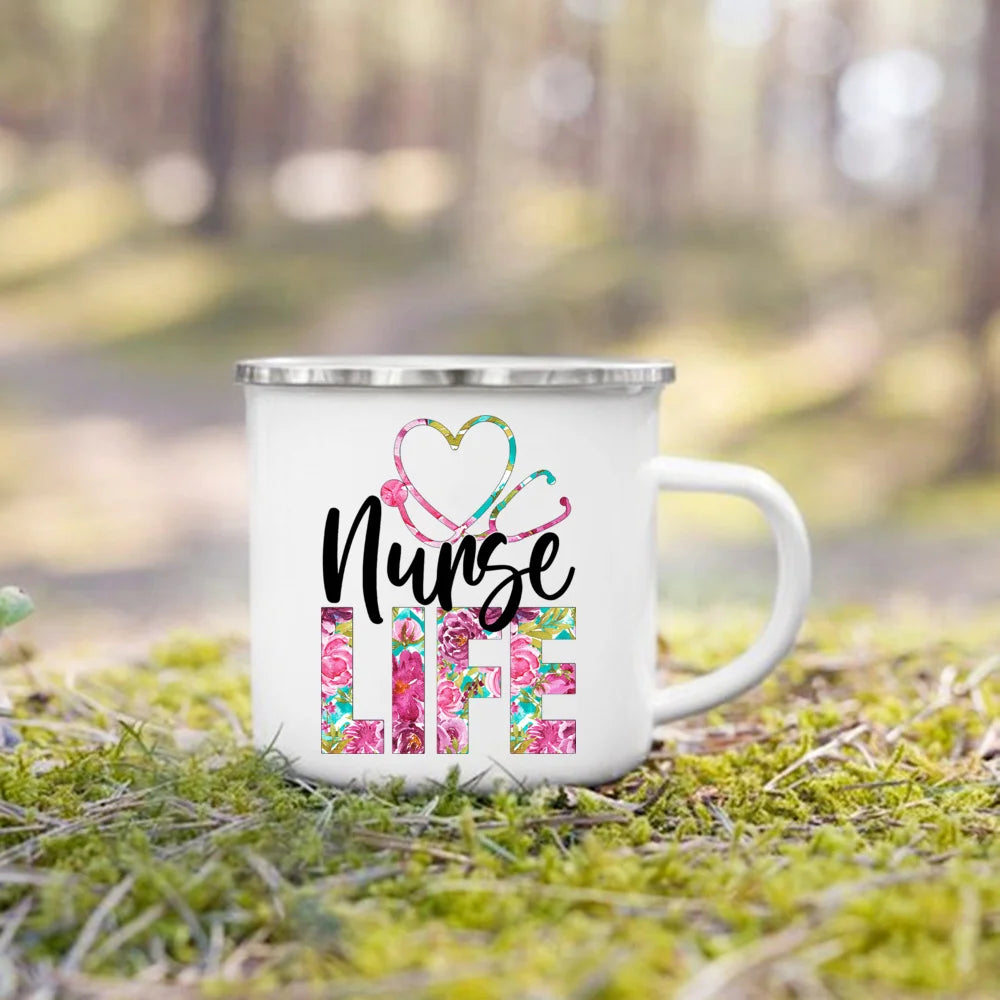Nurse Life Print Enamel Coffee Mugs