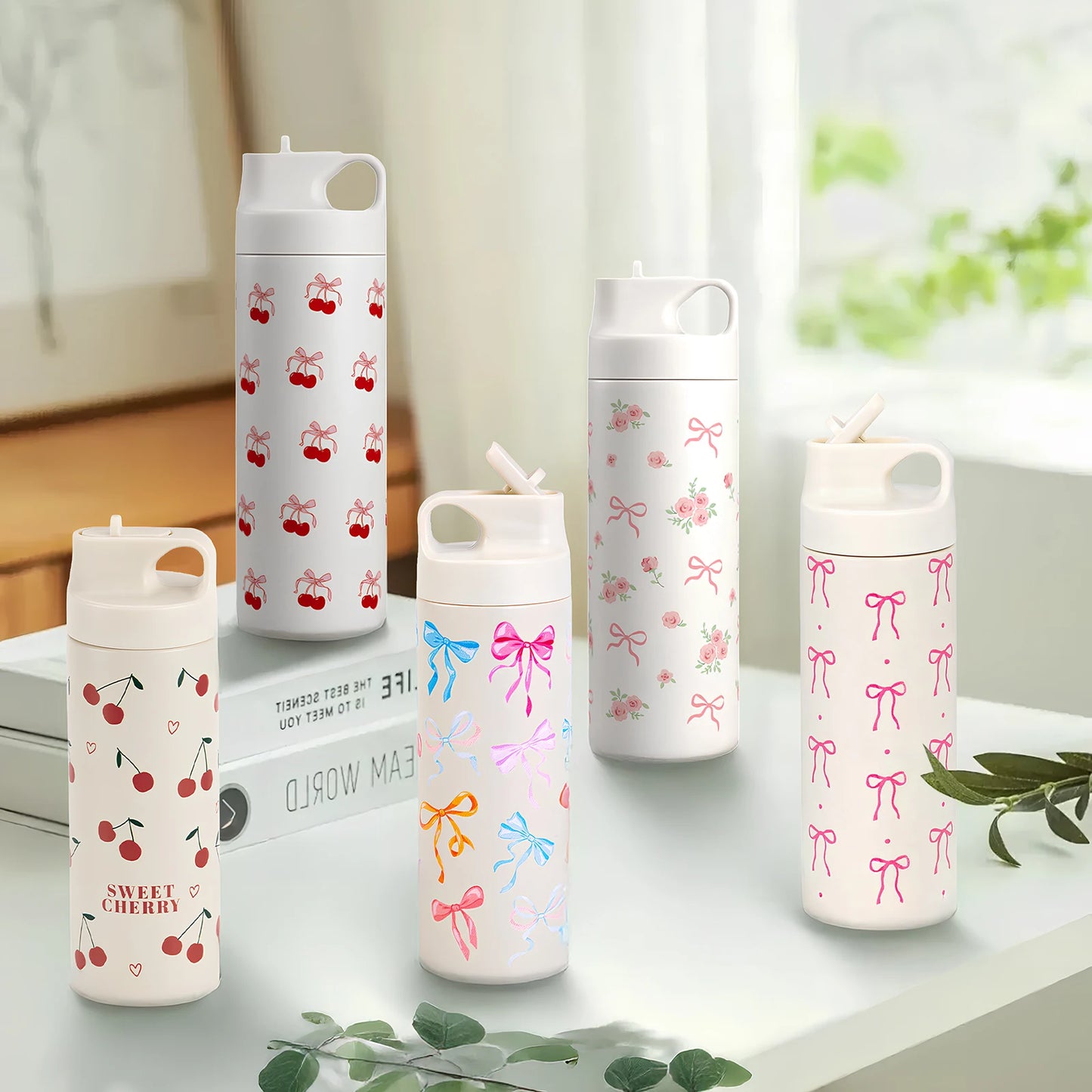 Cherry Bow Aesthetic Tumbler/ Cute Insulated Water Bottle