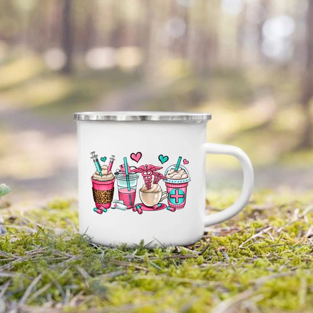 Nurse Life Print Enamel Coffee Mugs