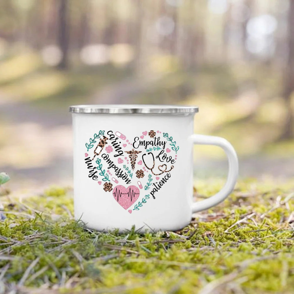 Nurse Life Print Enamel Coffee Mugs