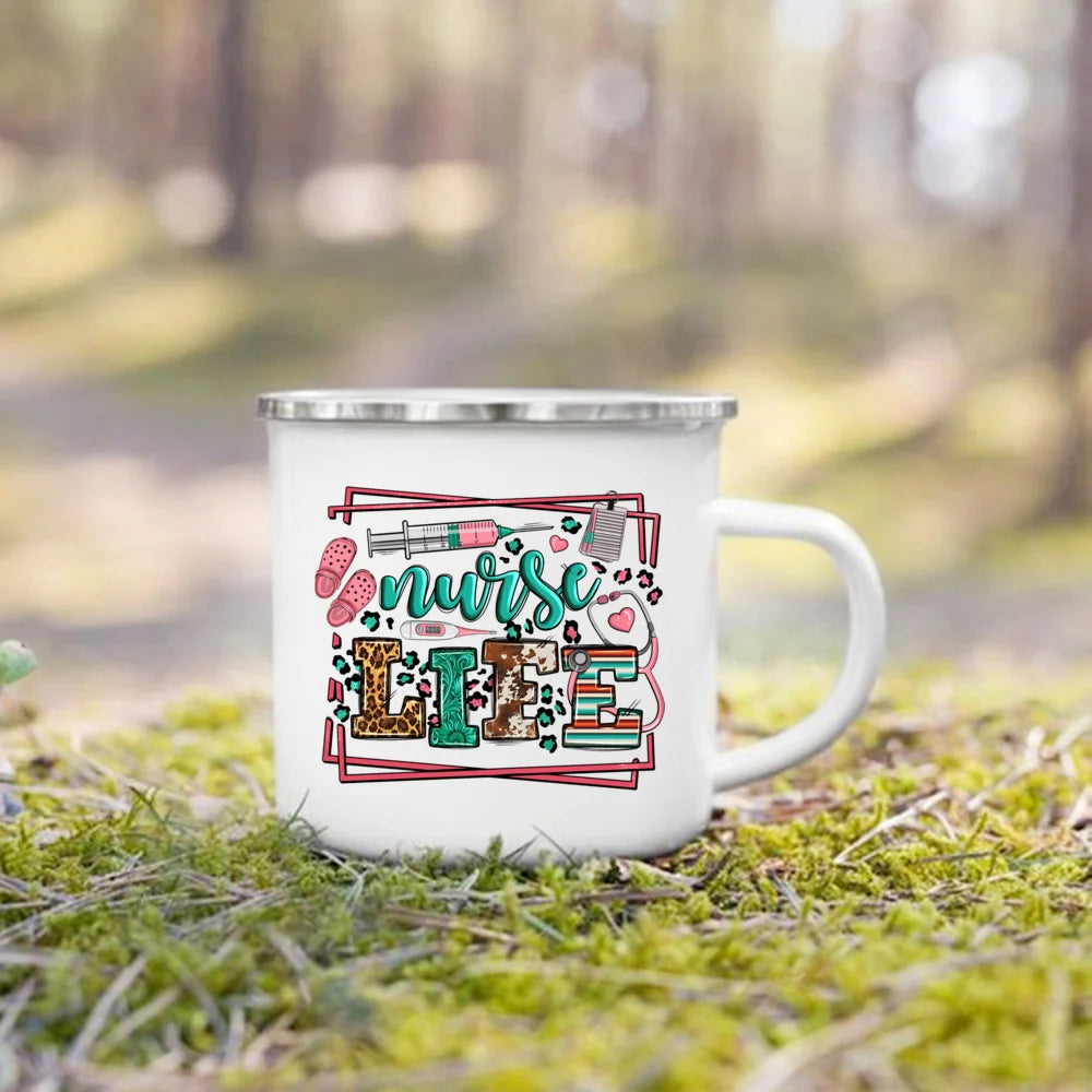 Nurse Life Print Enamel Coffee Mugs
