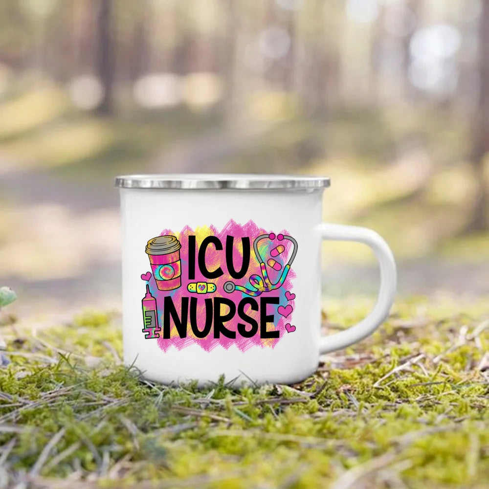 Nurse Life Print Enamel Coffee Mugs