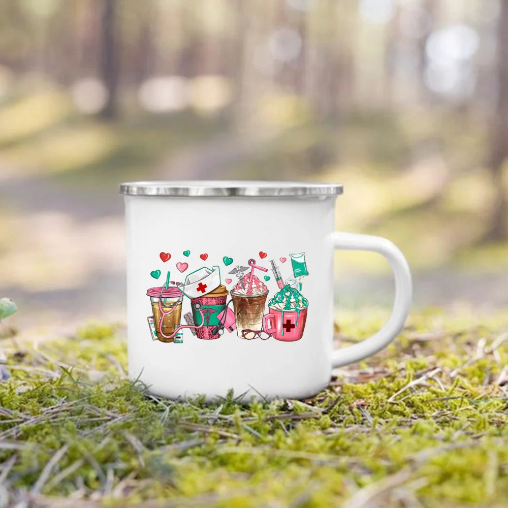 Nurse Life Print Enamel Coffee Mugs