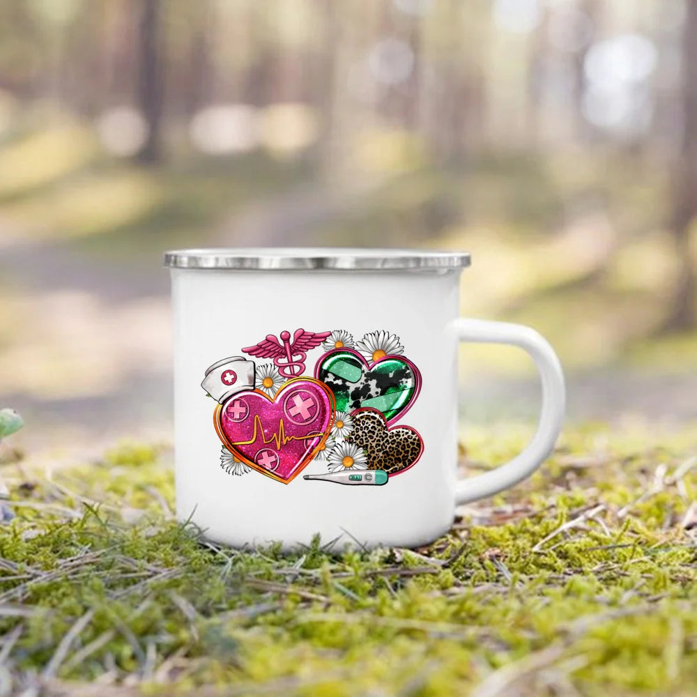 Nurse Life Print Enamel Coffee Mugs