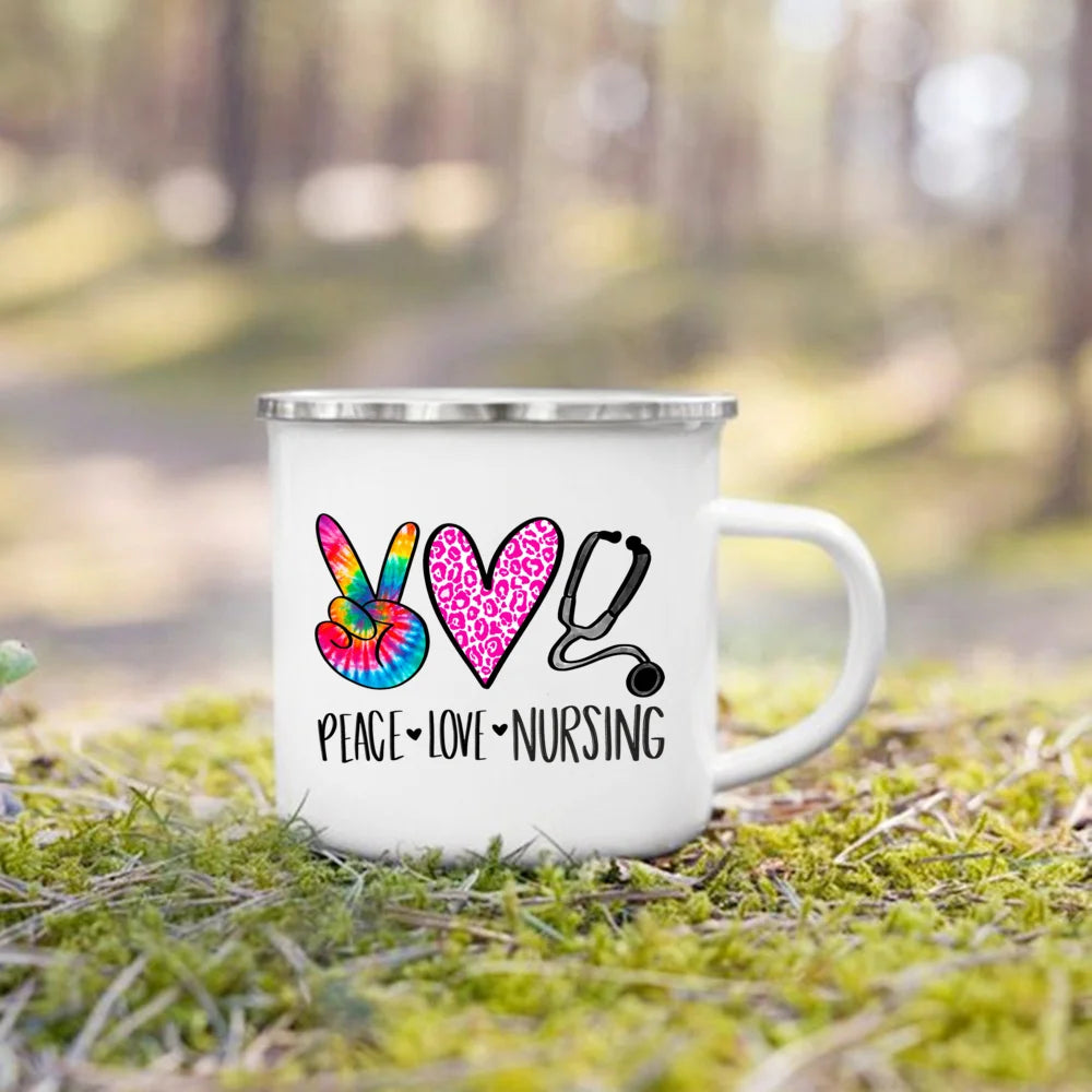 Nurse Life Print Enamel Coffee Mugs